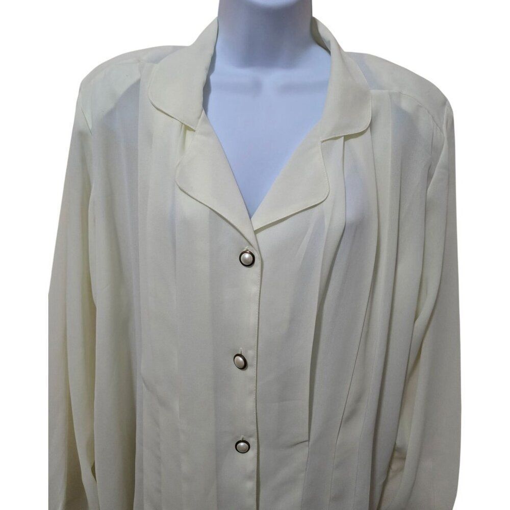 Vintage Lindsay Blake sz16 Womens Cream Button-Up Blouse W Pearl Accents buttons